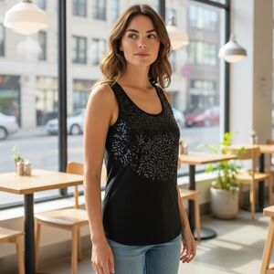Chico's Black Sequin Embellished Cotton Tank Top